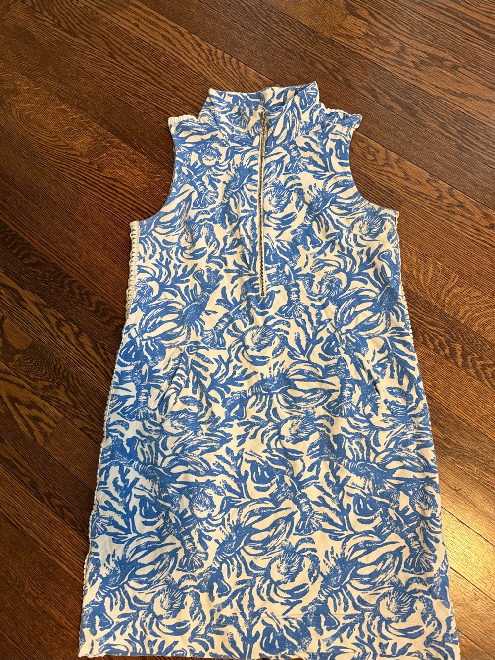 Lilly Pulitzer Blue & White Floral Half-Zip Sleeveless Dress